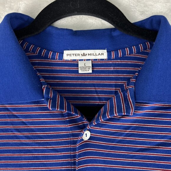 Peter Millar Shirt Mens L Blue Red Striped Polo Soft Stretch Golf Short Sleeve - Picture 2 of 7
